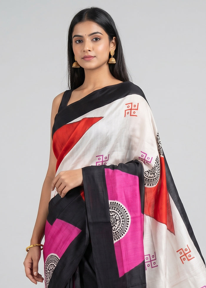 Pink Printed Pure Silk Saree Without Blouse Piece