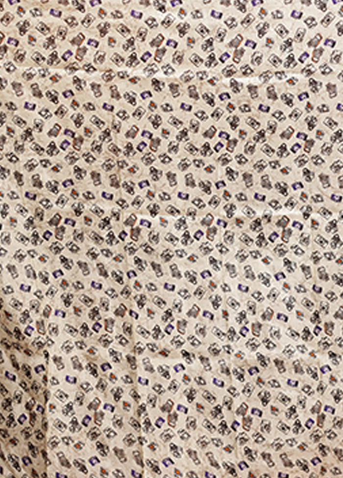 Cream Handloom Printed Pure Silk Saree Without Blouse Piece