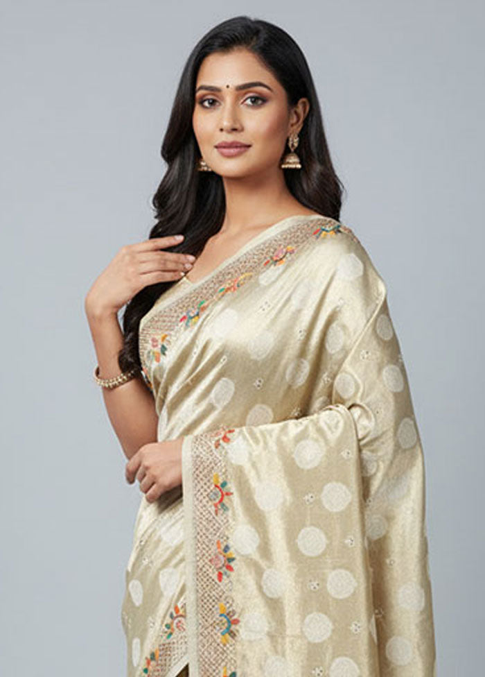 Cream Tissue Silk Saree With Blouse Piece