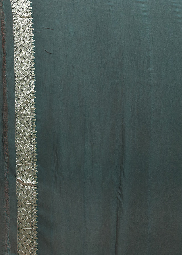 Green Handloom Pure Georgette Saree With Blouse Piece