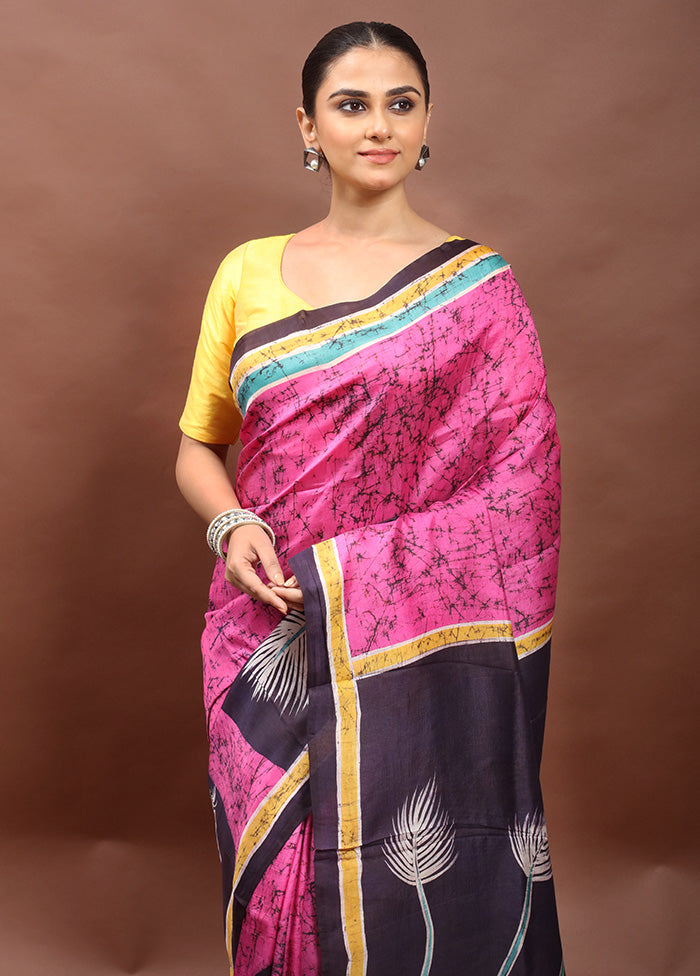Pink Printed Silk Saree Without Blouse Piece