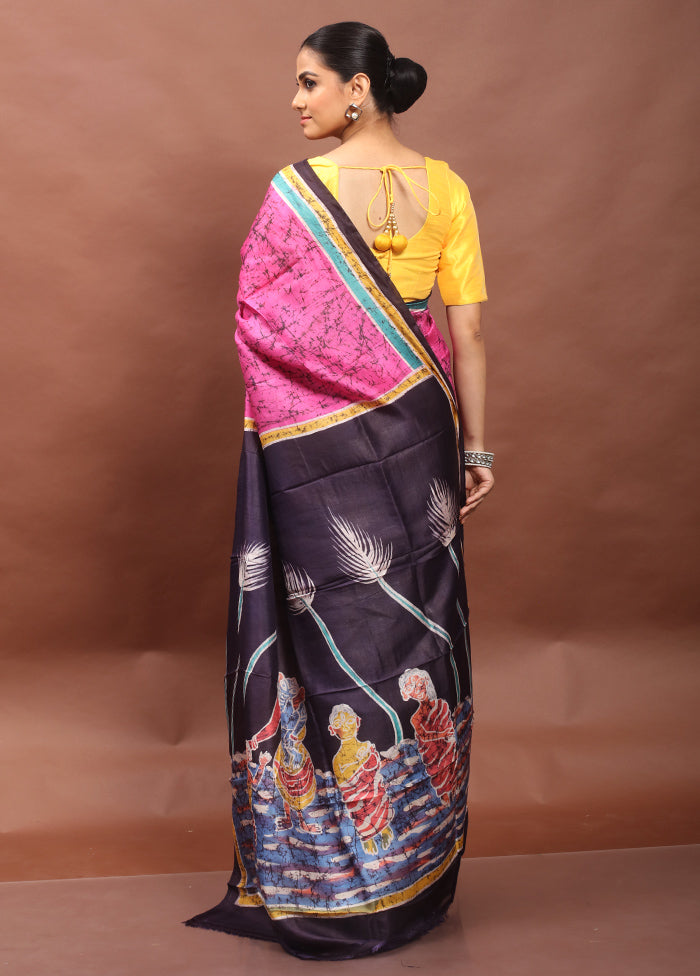 Pink Printed Silk Saree Without Blouse Piece