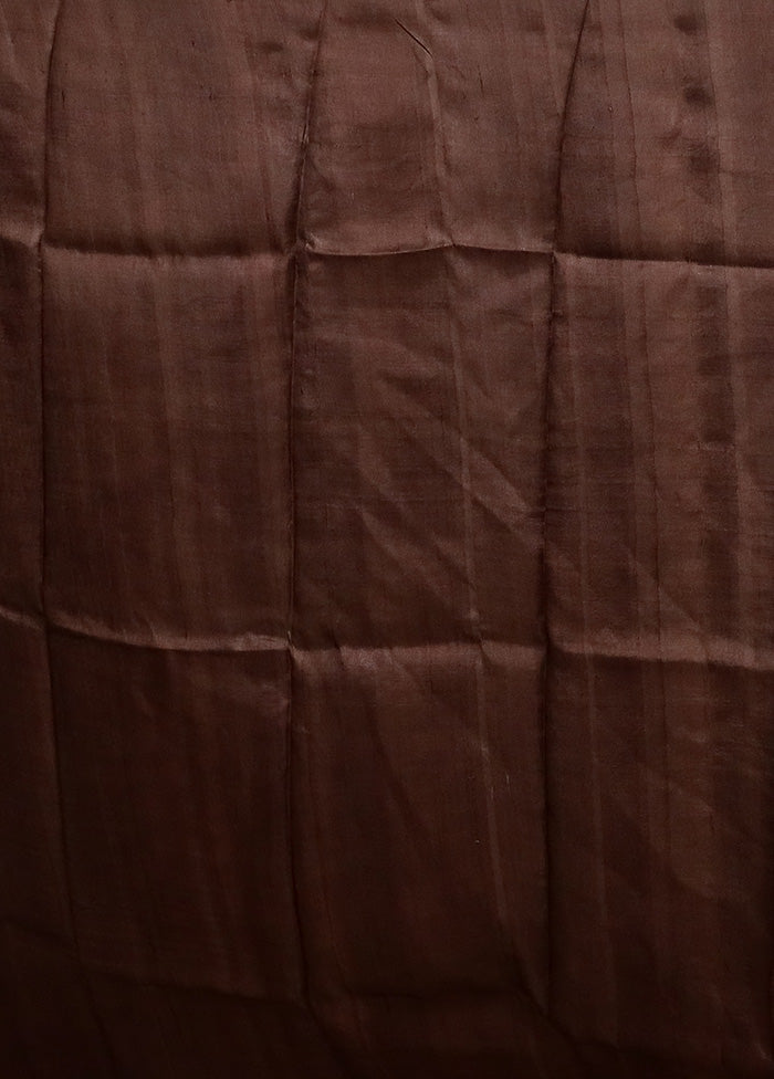 Brown Printed Silk Saree Without Blouse Piece