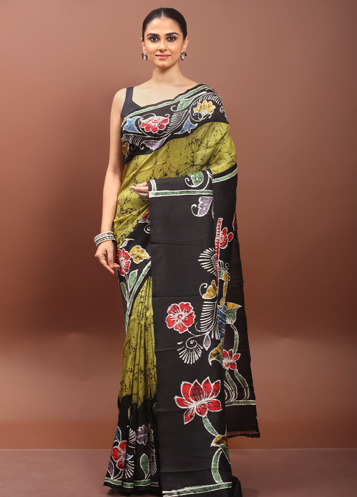Yellow Printed Pure Silk Saree Without Blouse Piece
