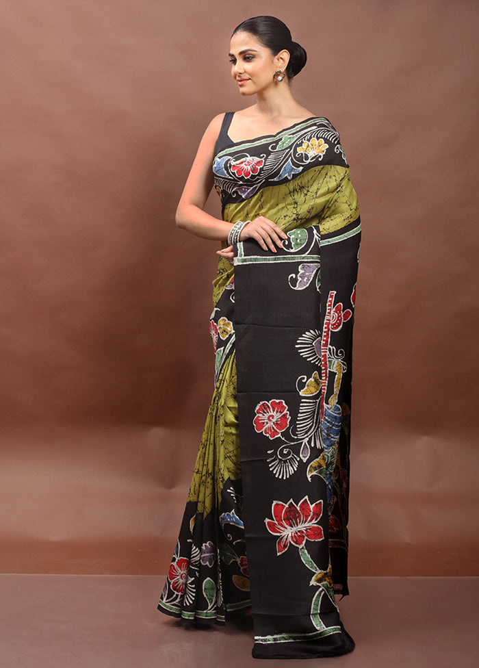 Yellow Printed Pure Silk Saree Without Blouse Piece