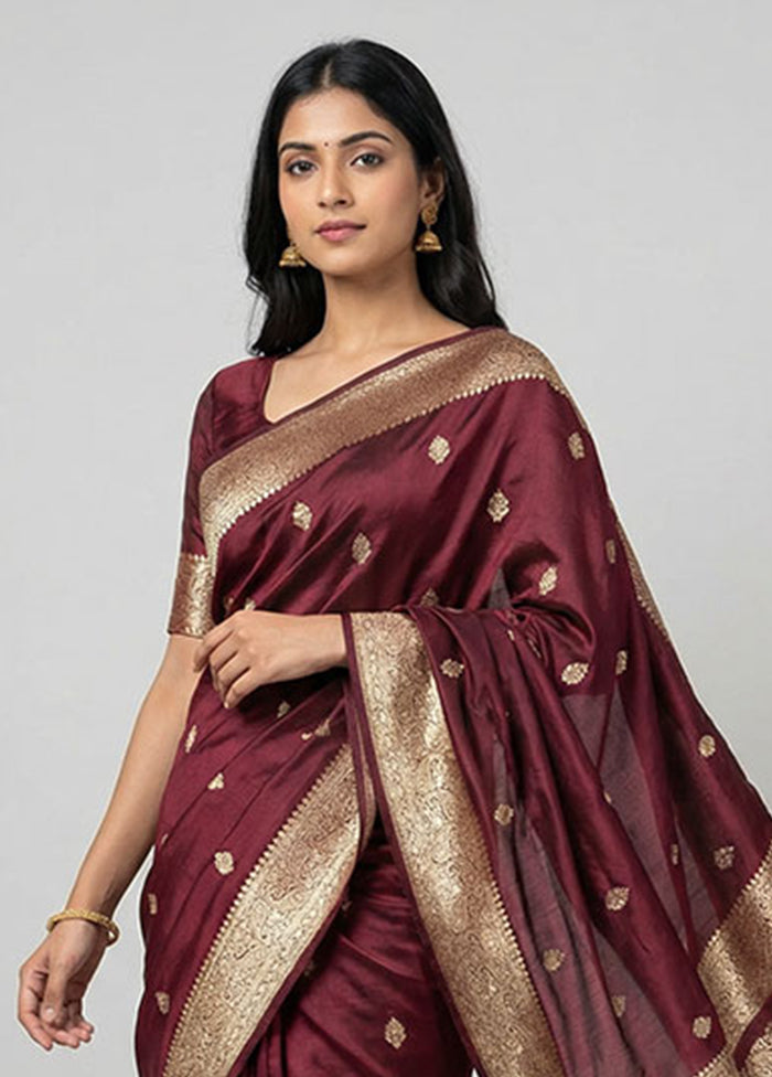 Purple Handloom Banarasi Pure Silk Saree With Blouse Piece