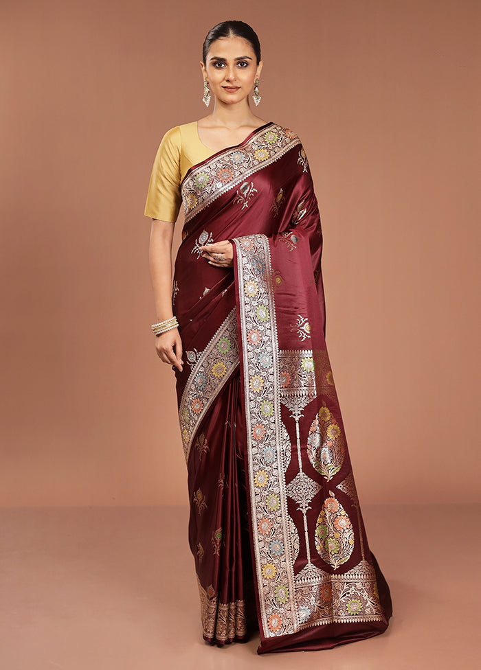 Maroon Banarasi Silk Saree With Blouse Piece