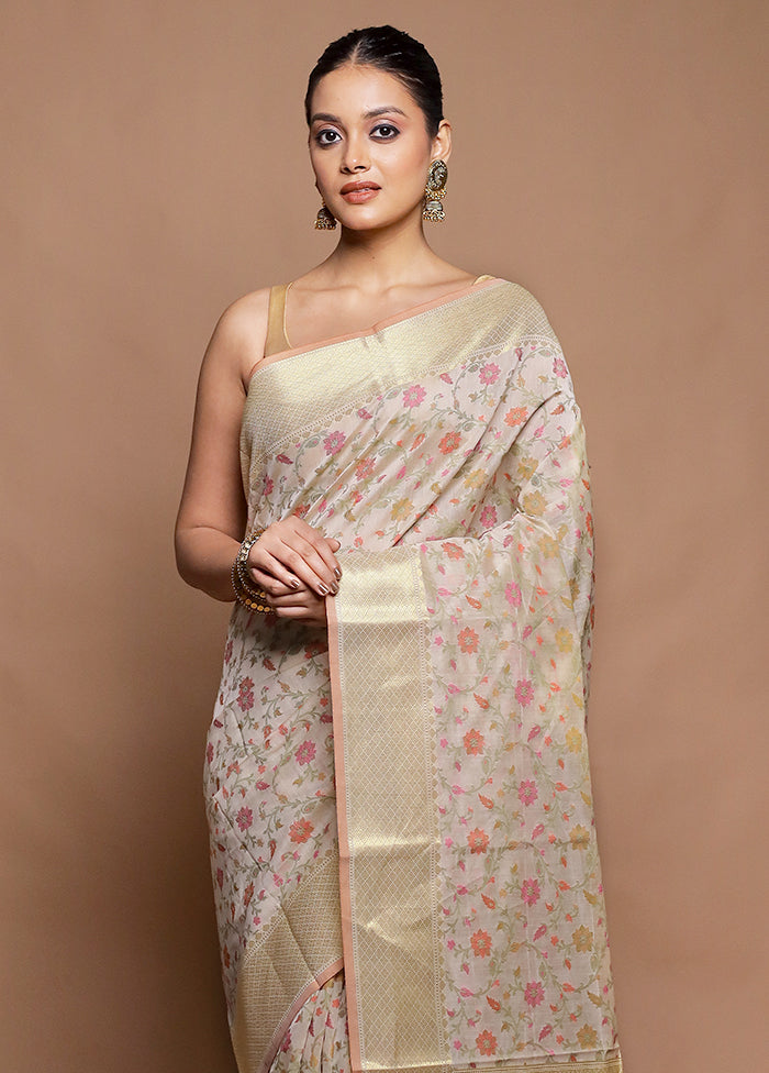 Cream Cotton Saree With Blouse Piece