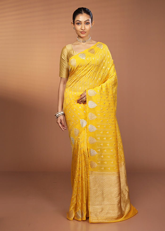 Yellow Dupion Silk Saree With Blouse Piece