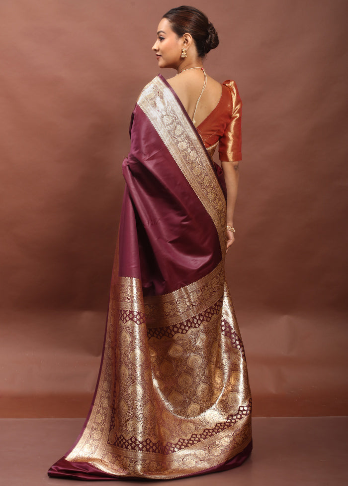 Maroon Banarasi Silk Saree With Blouse Piece