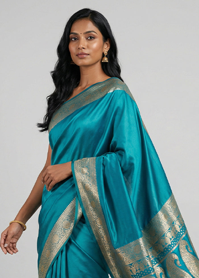Green Banarasi Silk Saree With Blouse Piece