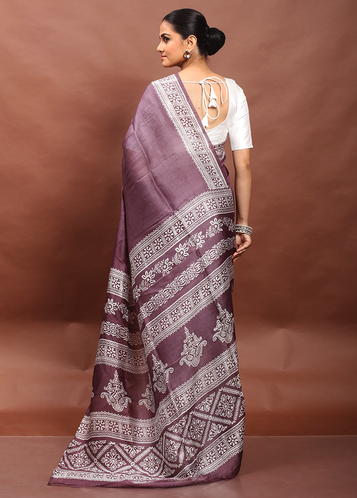 Grey Printed Pure Silk Saree Without Blouse Piece