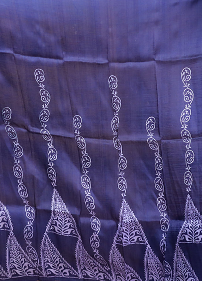 Blue Printed Pure Silk Saree Without Blouse Piece
