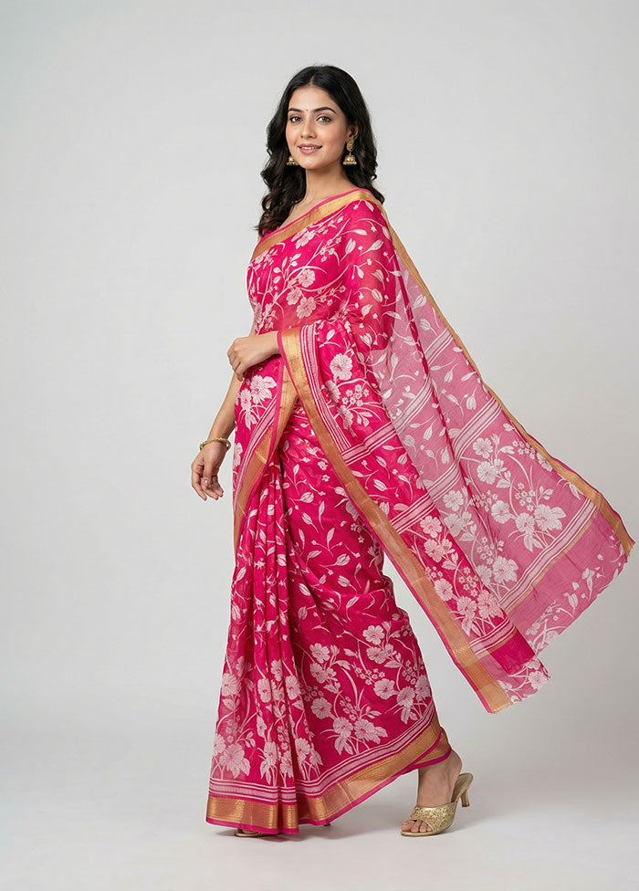 Pink Printed Silk Saree Without Blouse Piece
