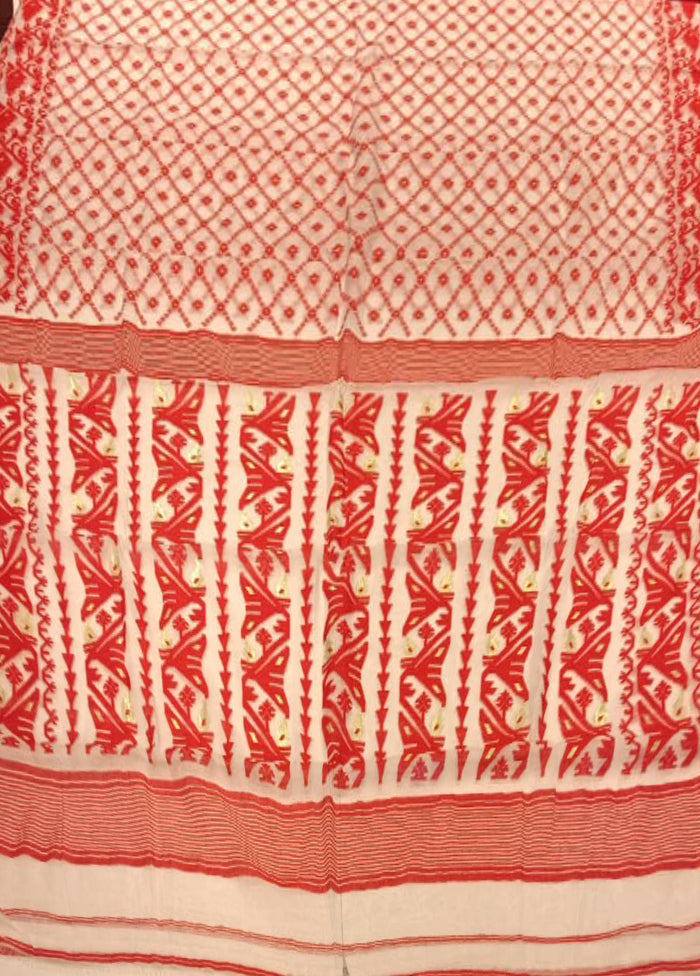 White Jamdani Cotton Saree Without Blouse Piece