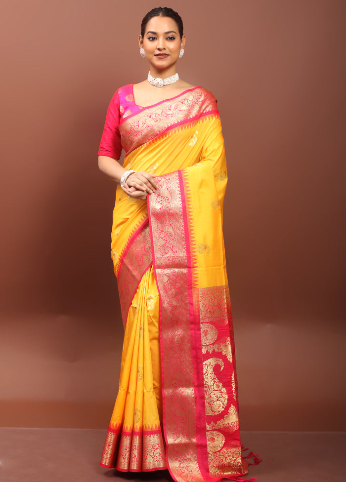 Yellow Kanjivaram Silk Saree With Blouse Piece