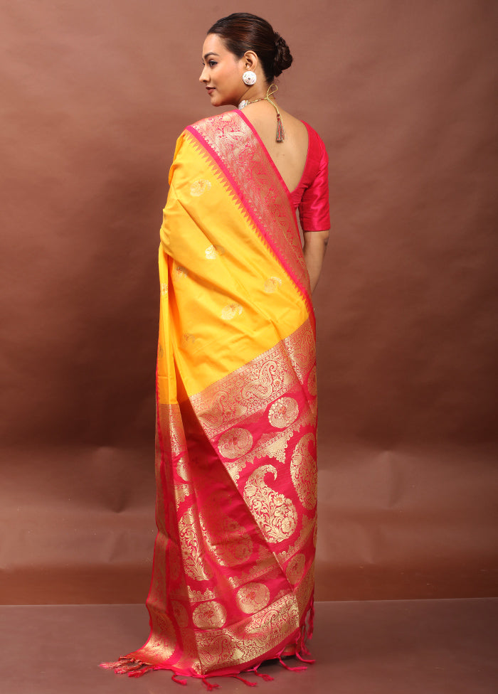 Yellow Kanjivaram Silk Saree With Blouse Piece