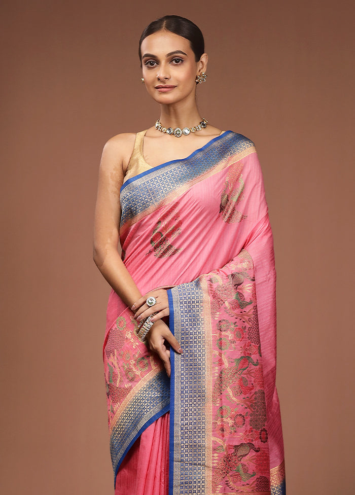 Pink Dupion Silk Saree With Blouse Piece