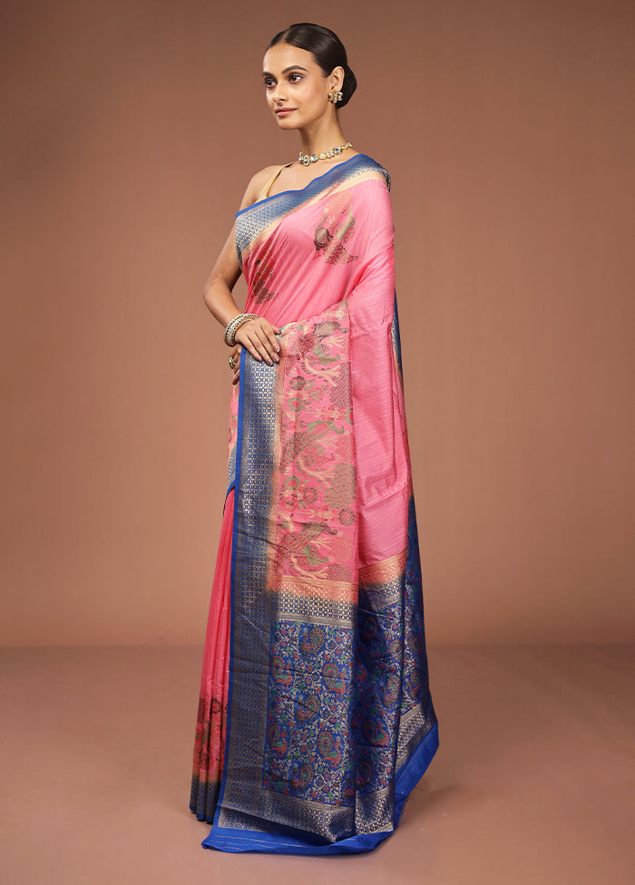 Pink Dupion Silk Saree With Blouse Piece