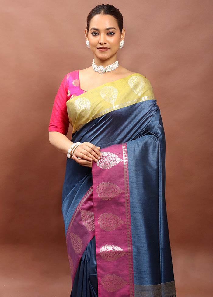 Blue Cotton Saree With Blouse Piece