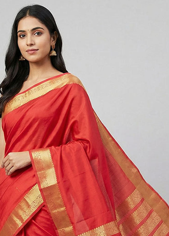Red Kanjivaram Silk Saree With Blouse Piece