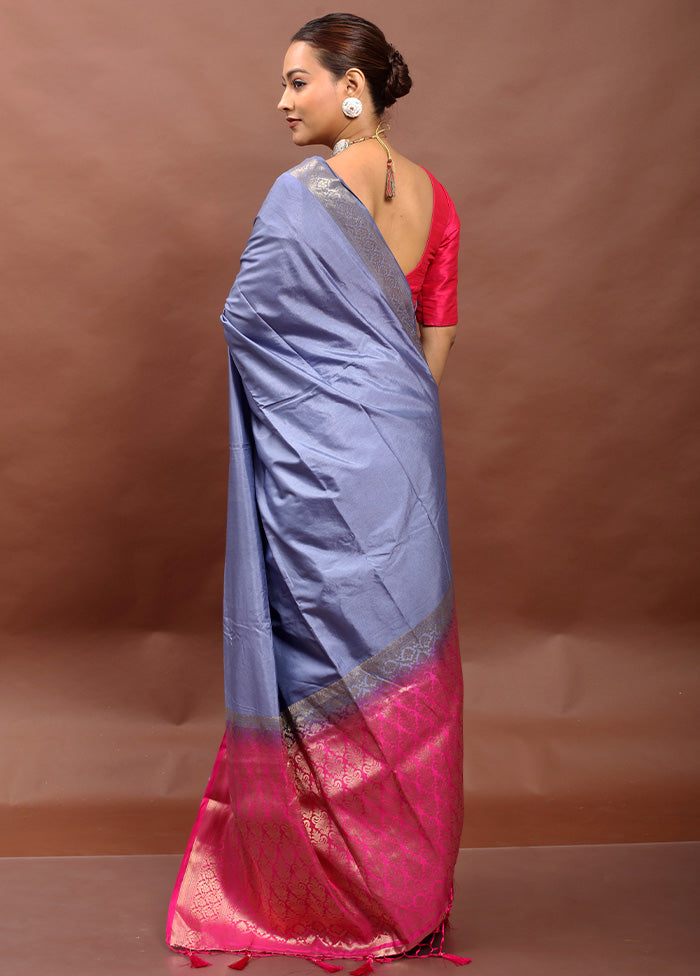 Blue Dupion Silk Saree With Blouse Piece