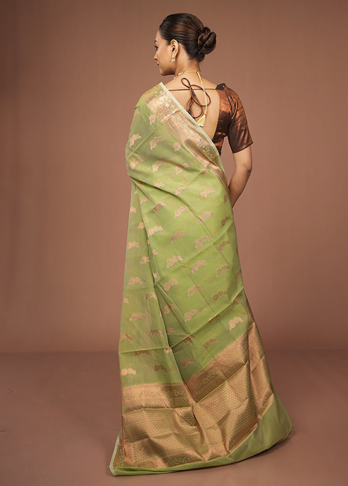 Green Kora Silk Saree With Blouse Piece
