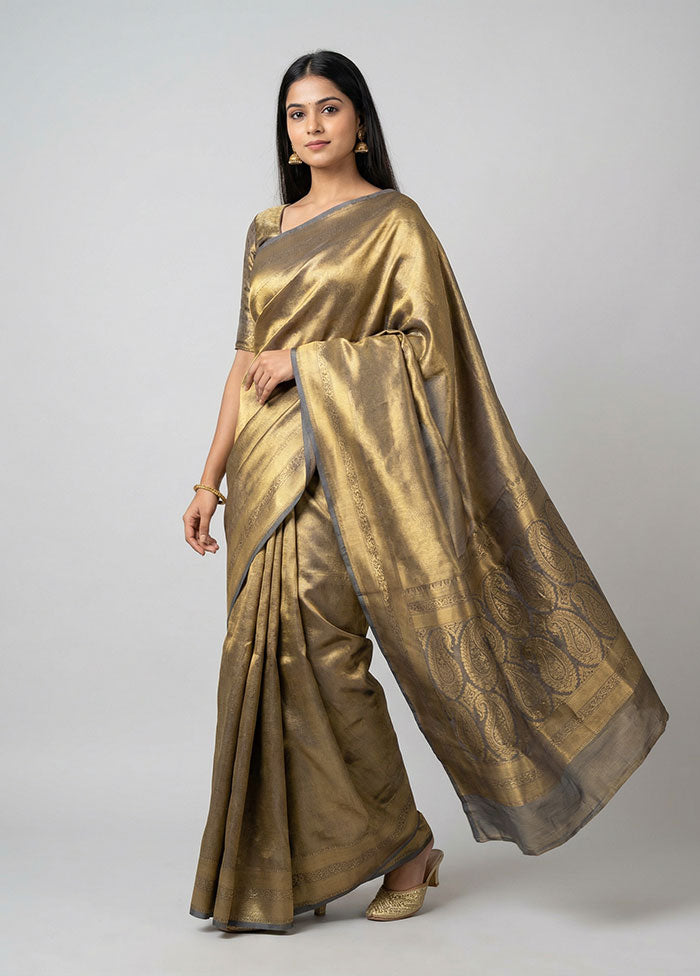 Blue Tissue Silk Saree With Blouse Piece