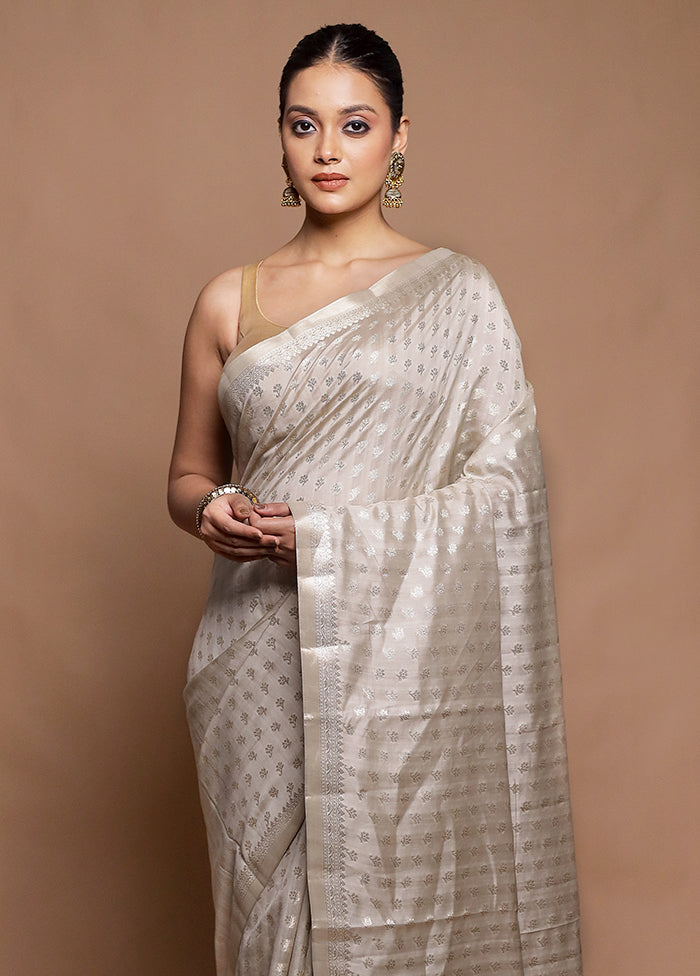 Cream Handloom Dupion Pure Silk Saree With Blouse Piece