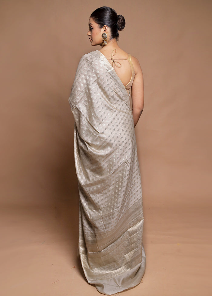 Cream Handloom Dupion Pure Silk Saree With Blouse Piece