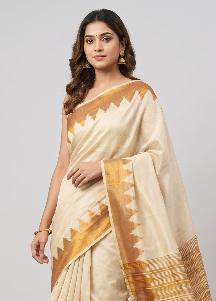 Cream Tissue Silk Saree With Blouse Piece