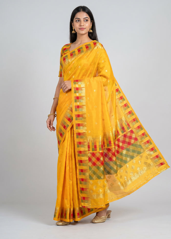 Yellow Dupion Silk Saree With Blouse Piece