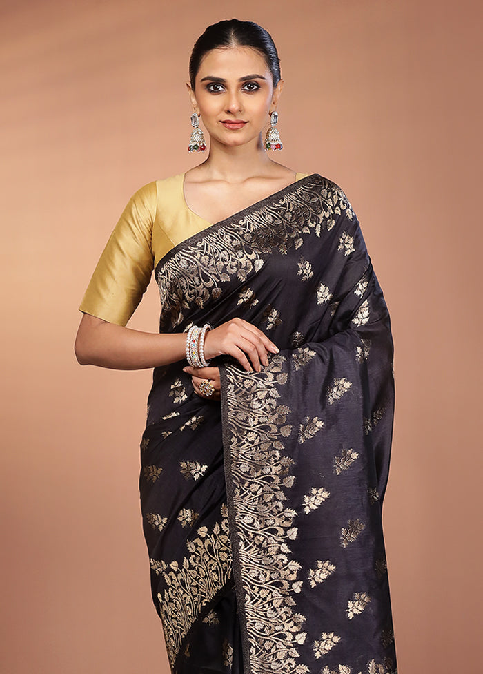 Black Dupion Silk Saree With Blouse Piece