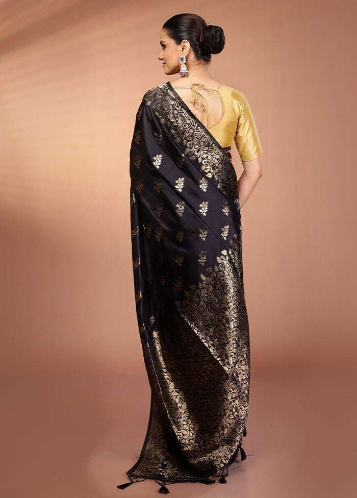 Black Dupion Silk Saree With Blouse Piece