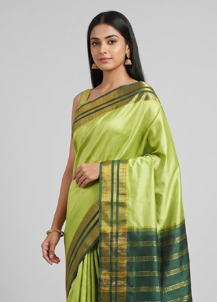 Green Printed Silk Saree Without Blouse Piece