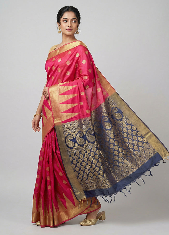 Pink Kanjivaram Silk Saree With Blouse Piece