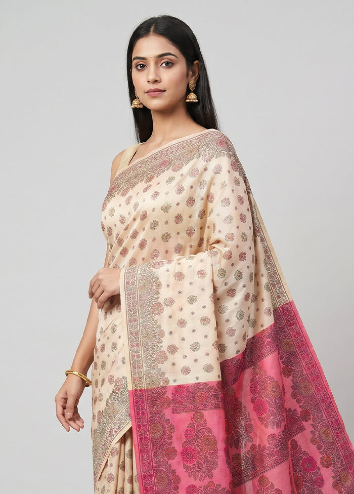 Cream Dupion Silk Saree With Blouse Piece