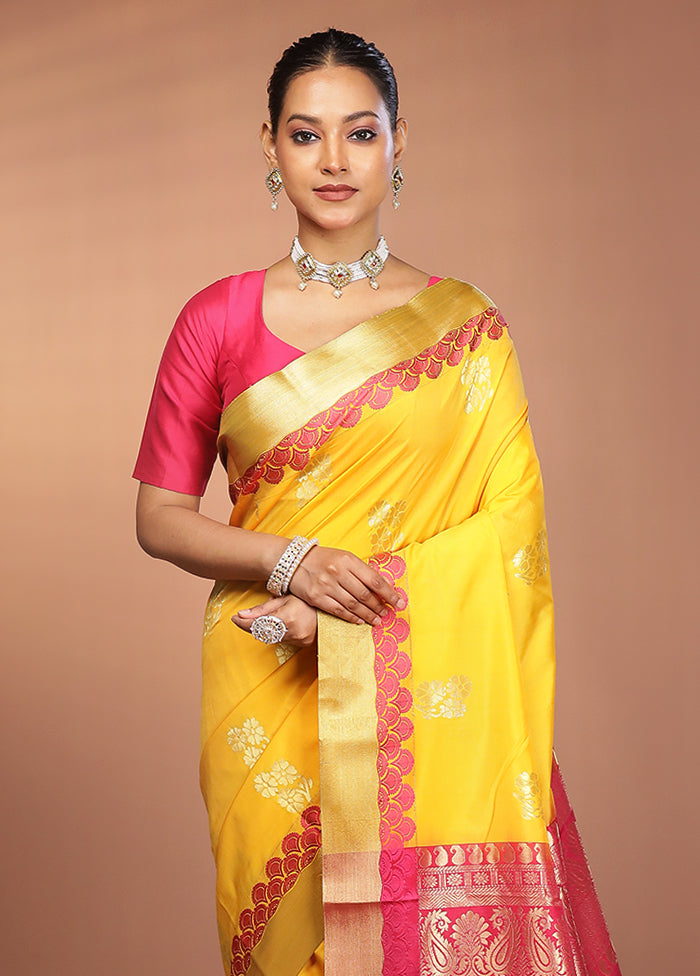 Yellow Kanjivaram Silk Saree With Blouse Piece
