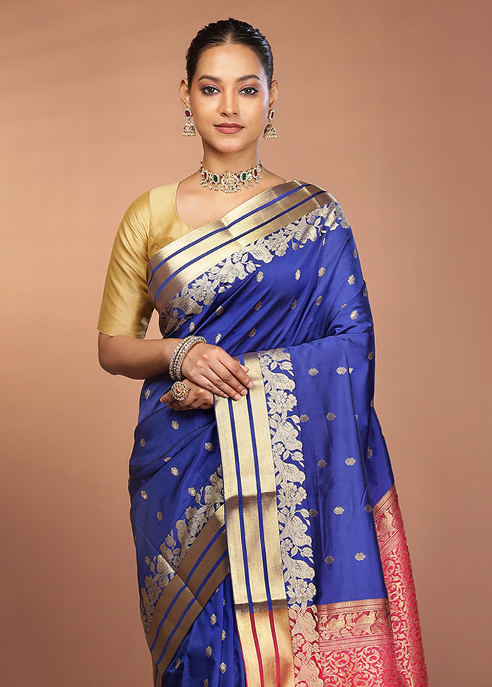 Blue Kanjivaram Silk Saree With Blouse Piece