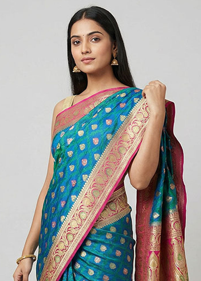 Blue Handloom Tanchoi Pure Silk Saree With Blouse Piece