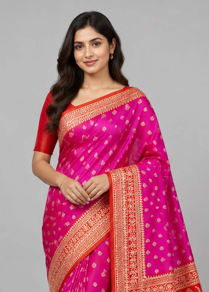 Pink Chanderi Cotton Saree With Blouse Piece