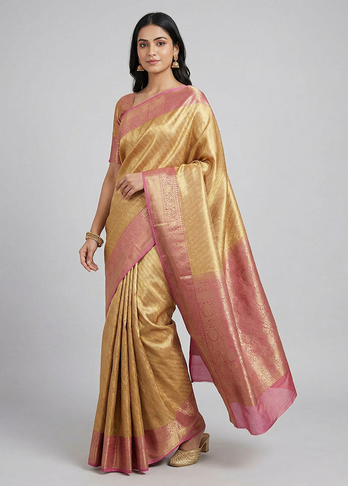 Pink Handloom Kanchipuram Pure Silk Saree With Blouse Piece