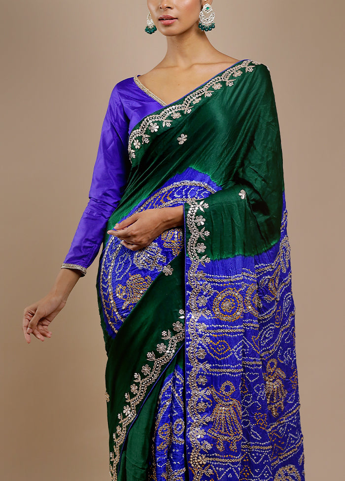 Green Bandhej Pure Silk Saree Without Blouse Piece
