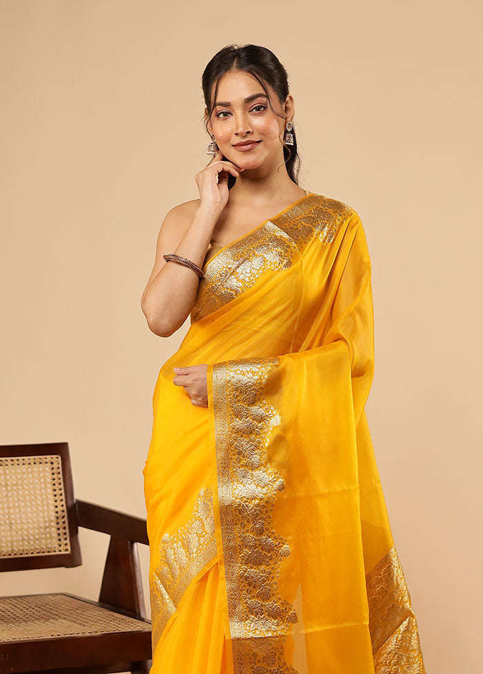 Yellow Organza Saree With Blouse Piece
