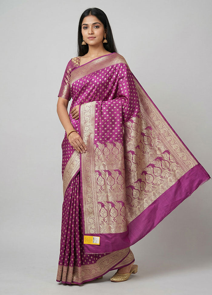 Purple Banarasi Silk Saree With Blouse Piece