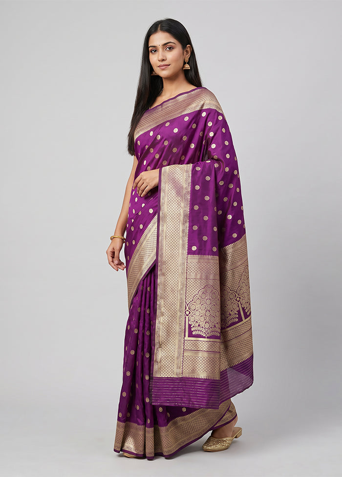 Purple Handloom Katan Pure Silk Saree With Blouse Piece