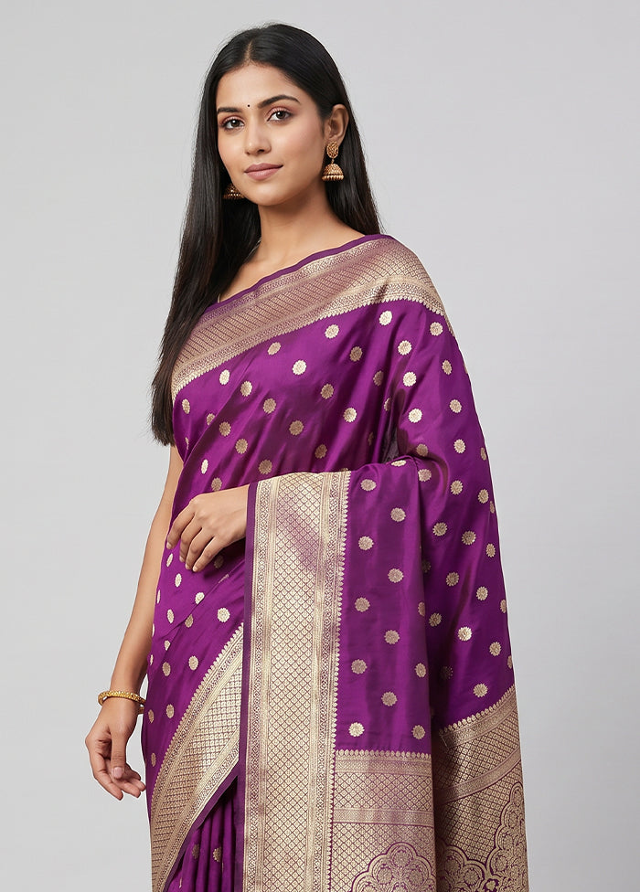 Purple Handloom Katan Pure Silk Saree With Blouse Piece