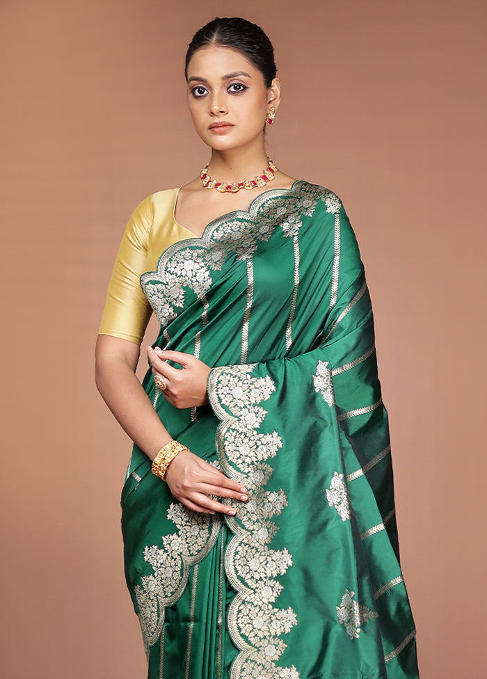 Green Handloom Katan Pure Silk Saree With Blouse Piece