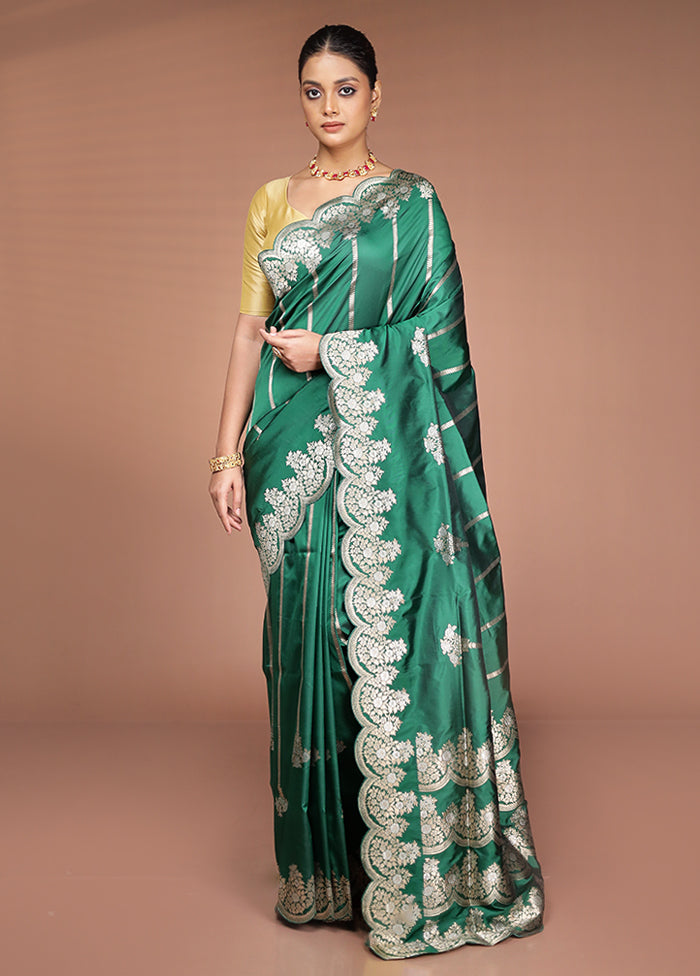 Green Handloom Katan Pure Silk Saree With Blouse Piece
