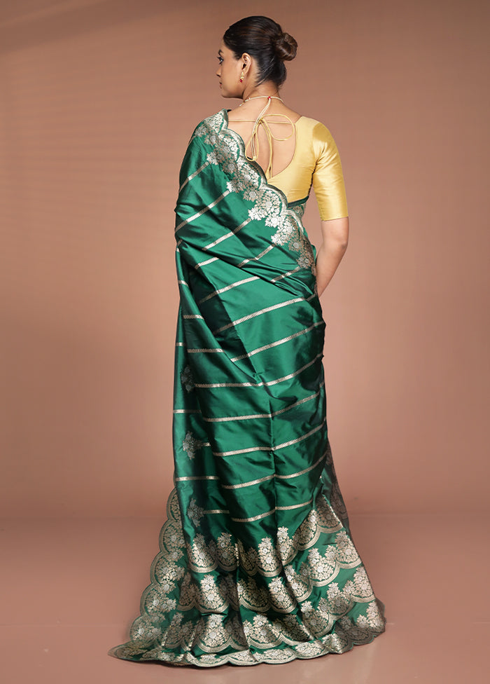 Green Handloom Katan Pure Silk Saree With Blouse Piece